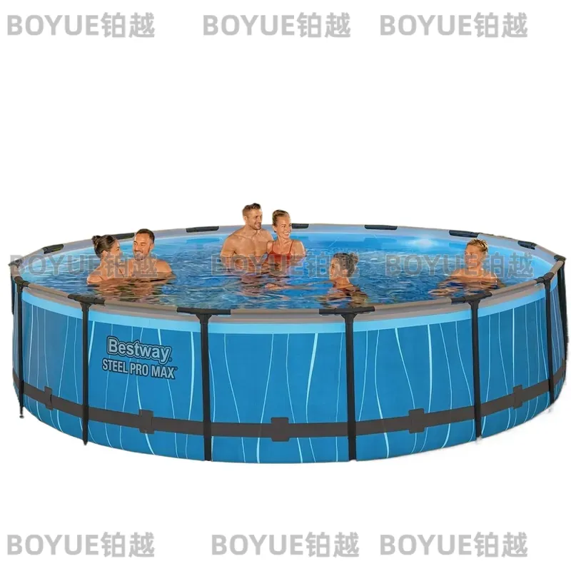 Outdoor Lighting Around Pool - Okrągły stalowy basen naziemny z oświetleniem